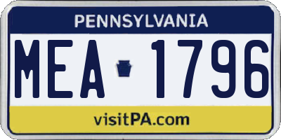 PA license plate MEA1796