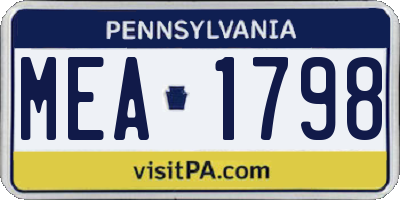 PA license plate MEA1798