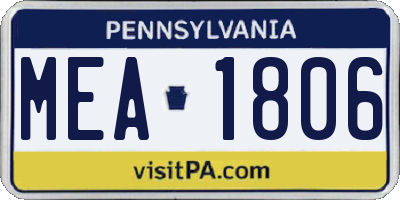 PA license plate MEA1806