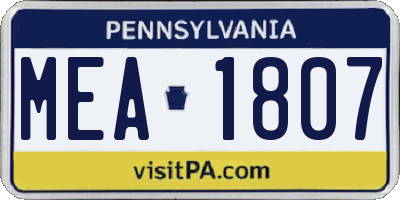 PA license plate MEA1807