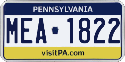 PA license plate MEA1822