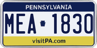PA license plate MEA1830