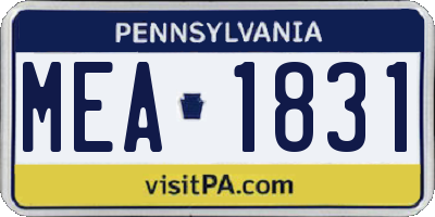 PA license plate MEA1831