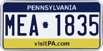 PA license plate MEA1835
