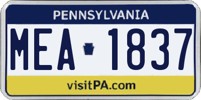 PA license plate MEA1837