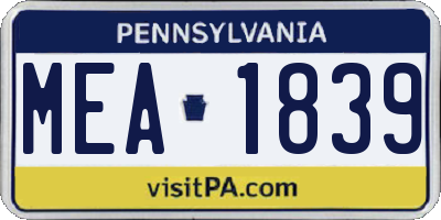 PA license plate MEA1839