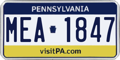 PA license plate MEA1847