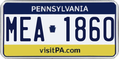 PA license plate MEA1860