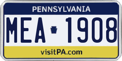 PA license plate MEA1908