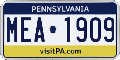 PA license plate MEA1909