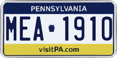 PA license plate MEA1910