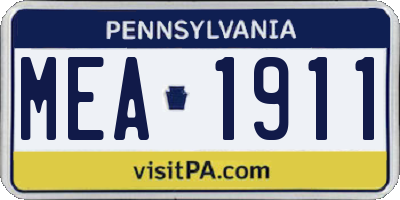PA license plate MEA1911