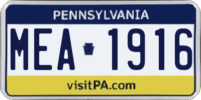 PA license plate MEA1916