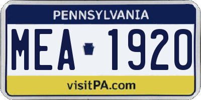 PA license plate MEA1920