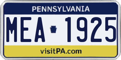 PA license plate MEA1925