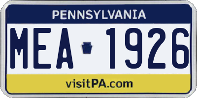 PA license plate MEA1926