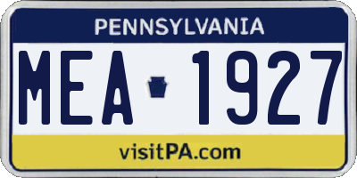 PA license plate MEA1927