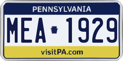 PA license plate MEA1929