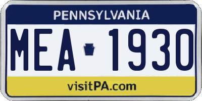 PA license plate MEA1930