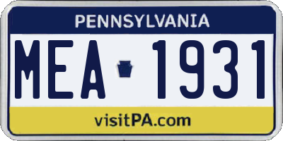 PA license plate MEA1931