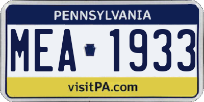 PA license plate MEA1933