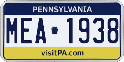 PA license plate MEA1938
