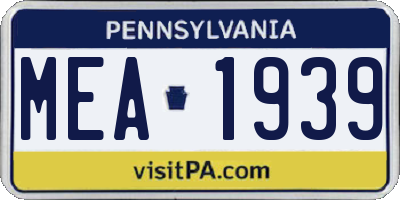 PA license plate MEA1939