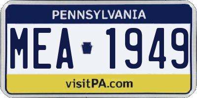 PA license plate MEA1949