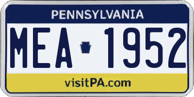 PA license plate MEA1952