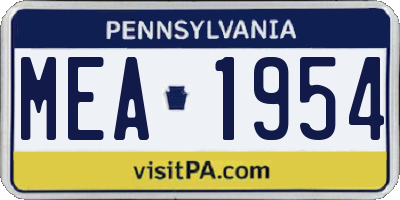 PA license plate MEA1954