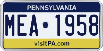 PA license plate MEA1958