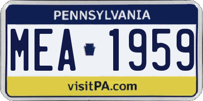 PA license plate MEA1959