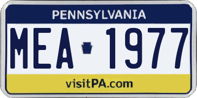 PA license plate MEA1977