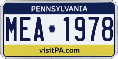 PA license plate MEA1978