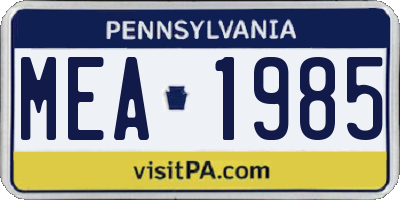 PA license plate MEA1985