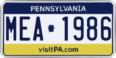 PA license plate MEA1986