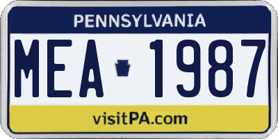 PA license plate MEA1987