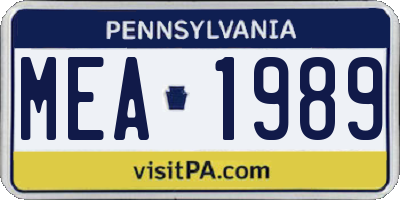 PA license plate MEA1989