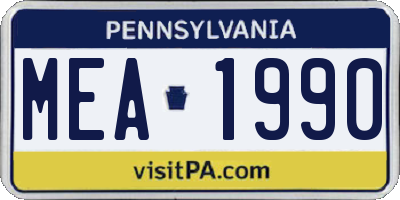PA license plate MEA1990