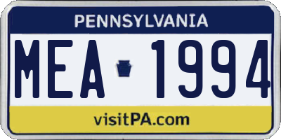 PA license plate MEA1994