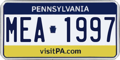 PA license plate MEA1997