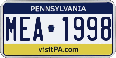 PA license plate MEA1998