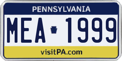 PA license plate MEA1999