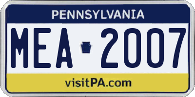 PA license plate MEA2007