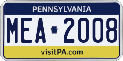 PA license plate MEA2008