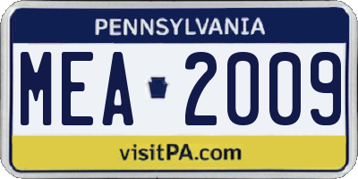 PA license plate MEA2009