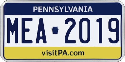 PA license plate MEA2019