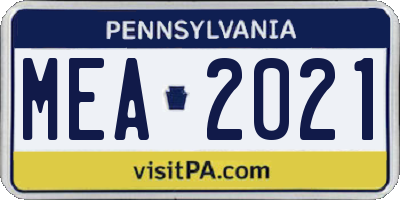 PA license plate MEA2021