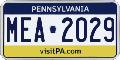 PA license plate MEA2029