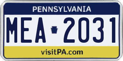 PA license plate MEA2031